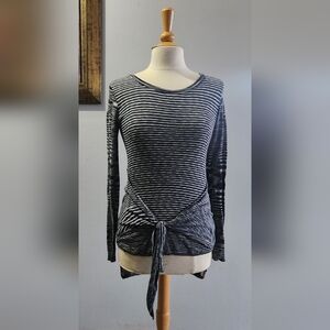 BCBGMaxAzria Black & White Striped Long-Sleeve Tie-Front Top